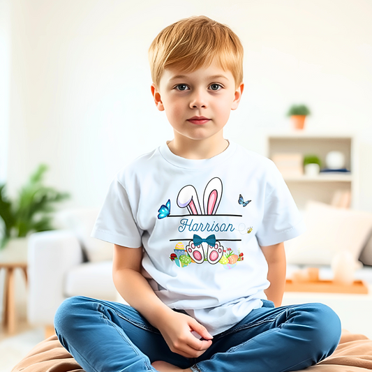 Easter T-shirt - Personalised Boys' Split Monogram Bunny Tee, Easter tshirt, personalised easter top, easter tshirt with name