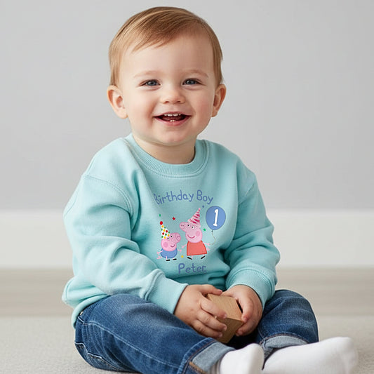 personalised peppa and george birthday sweatshirt with custom name and age