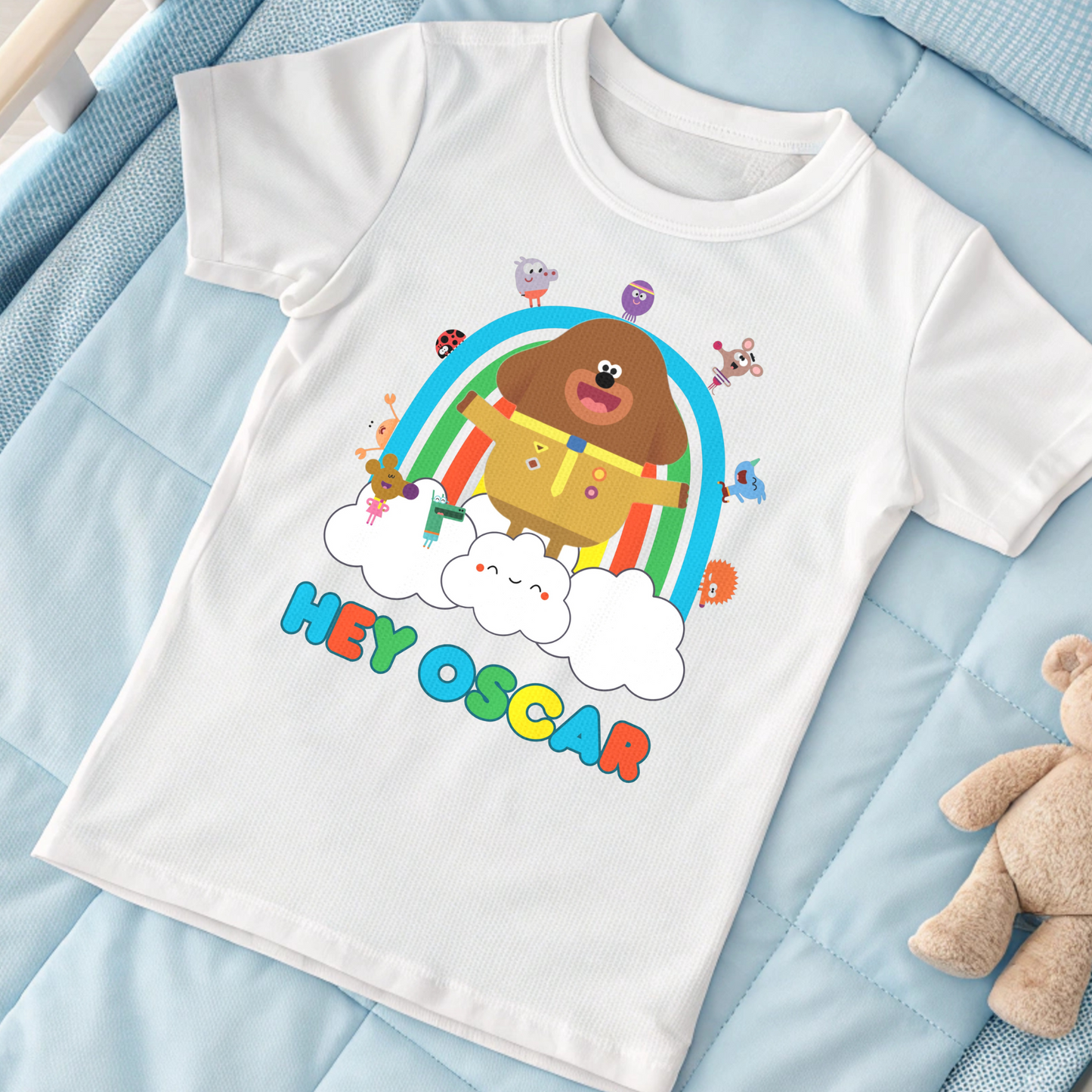 Hey Duggee personalised t-shirt, hey duggee everyday tee, boys hey duggee shirt with name, boys duggee personalised
