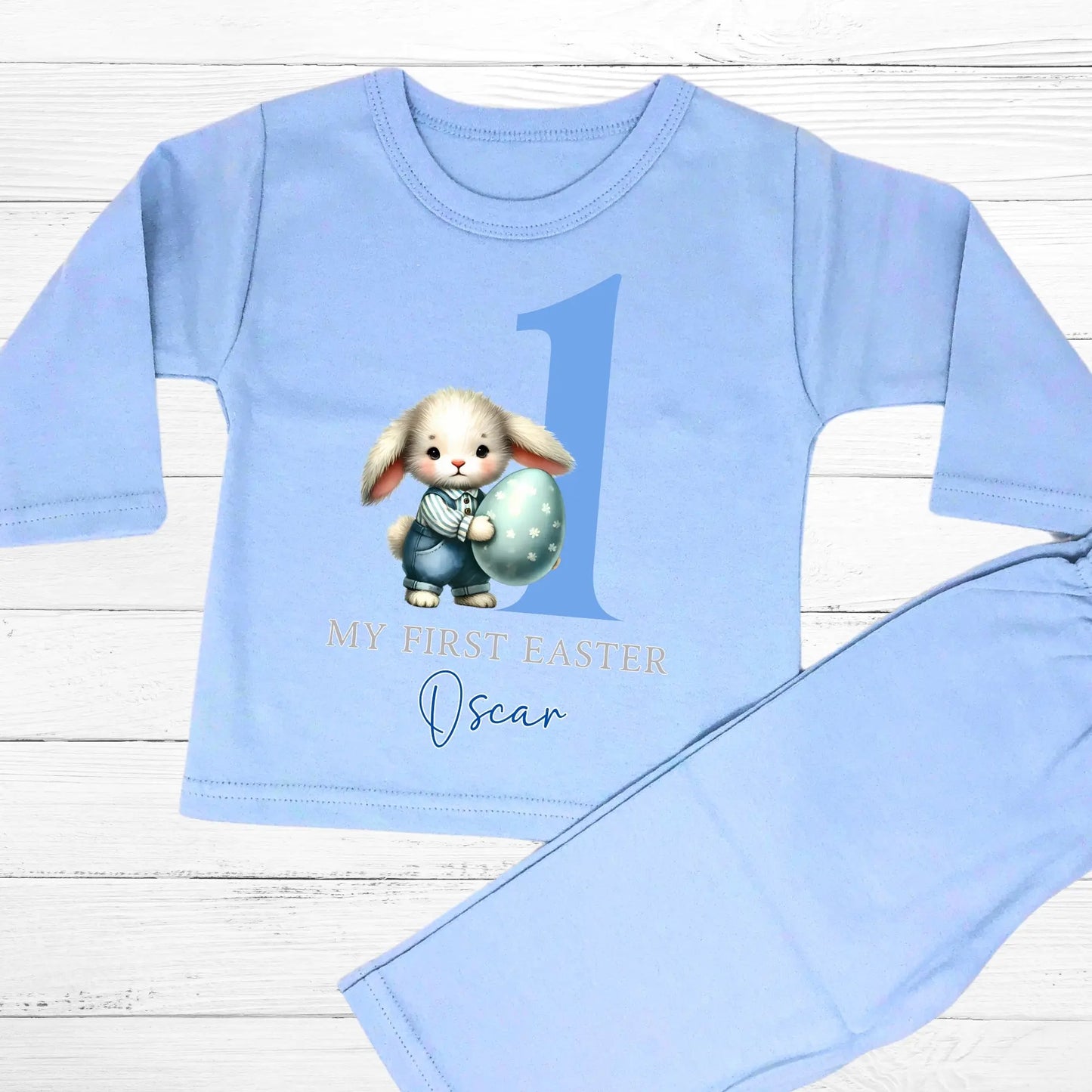 Easter Pyjamas for Baby Boys - My Personalised First Easter Outfit, personalised 1st easter pyjamas, 1st easter pjs, baby's first easter outfit
