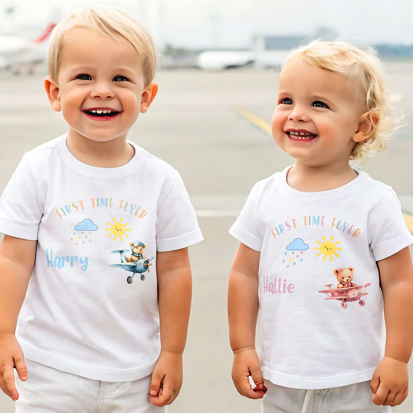 Family Vacation Shirt - Children's Personalised Teddy First Flyer Tee, kids first holiday top, first flyer tee, baby 1st flyer