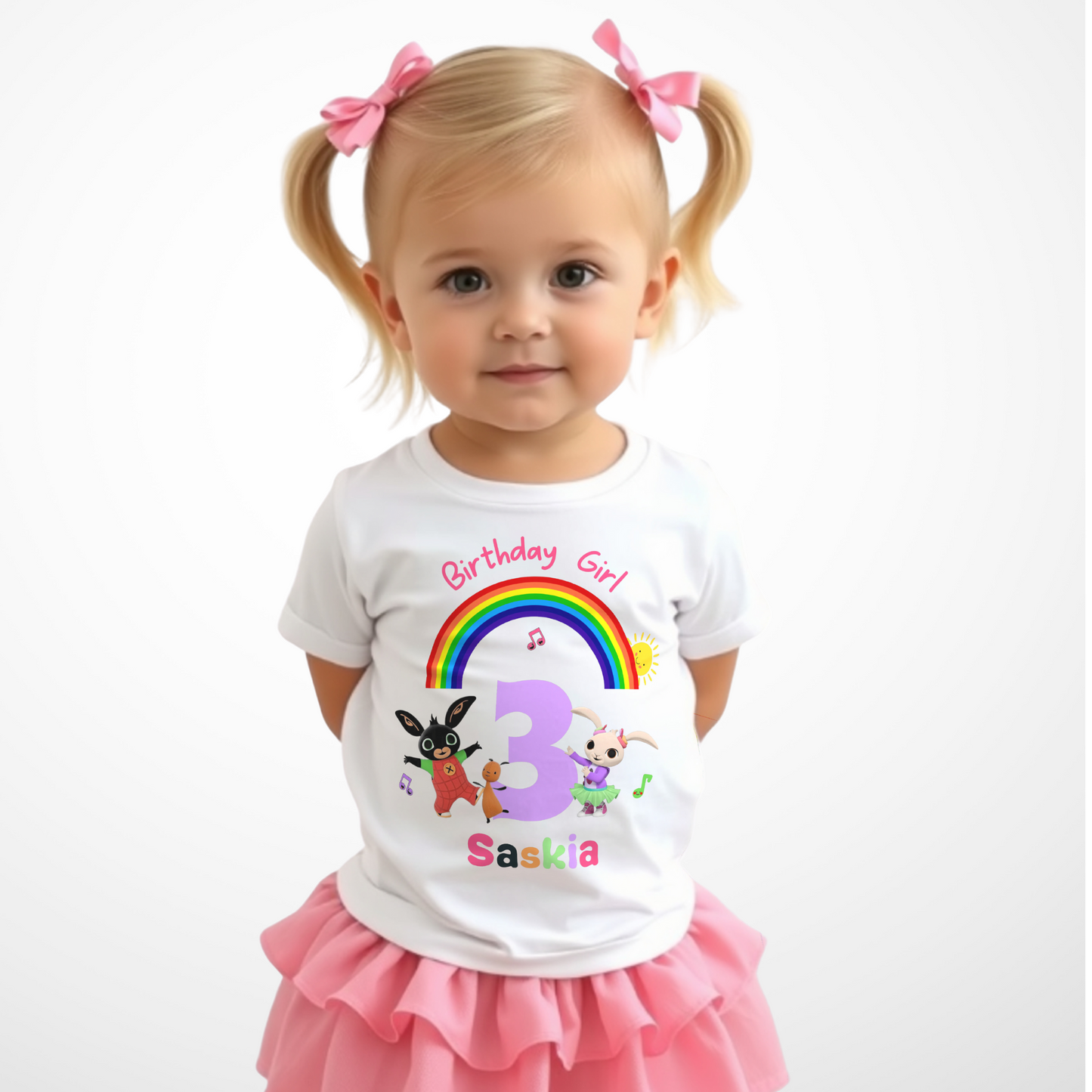 Birthday t-shirt for Girls - Personalised Bing Bunny and Coco Tee