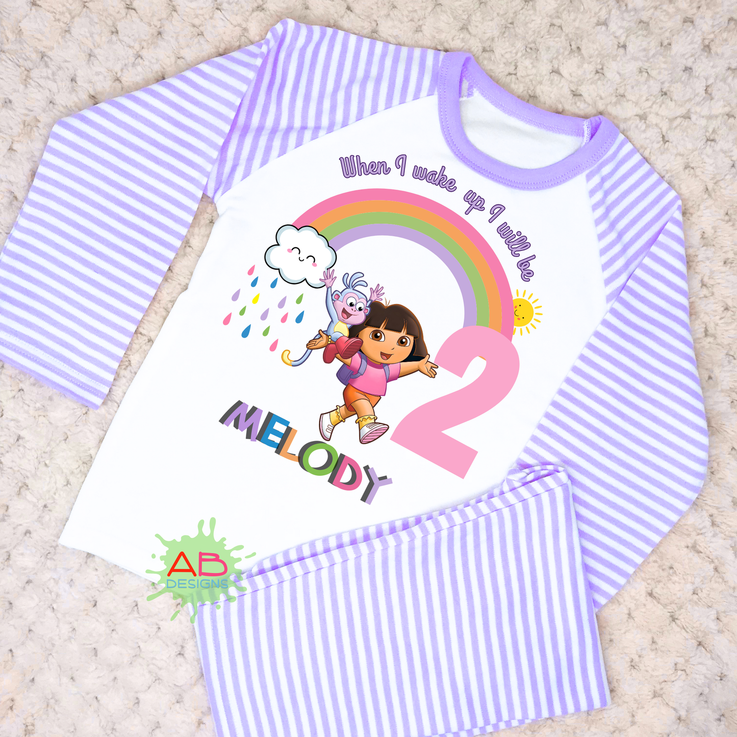 Dora birthday pyjamas, when i wake up dora the explorer, Dora with name age, girls birthday pyjamas