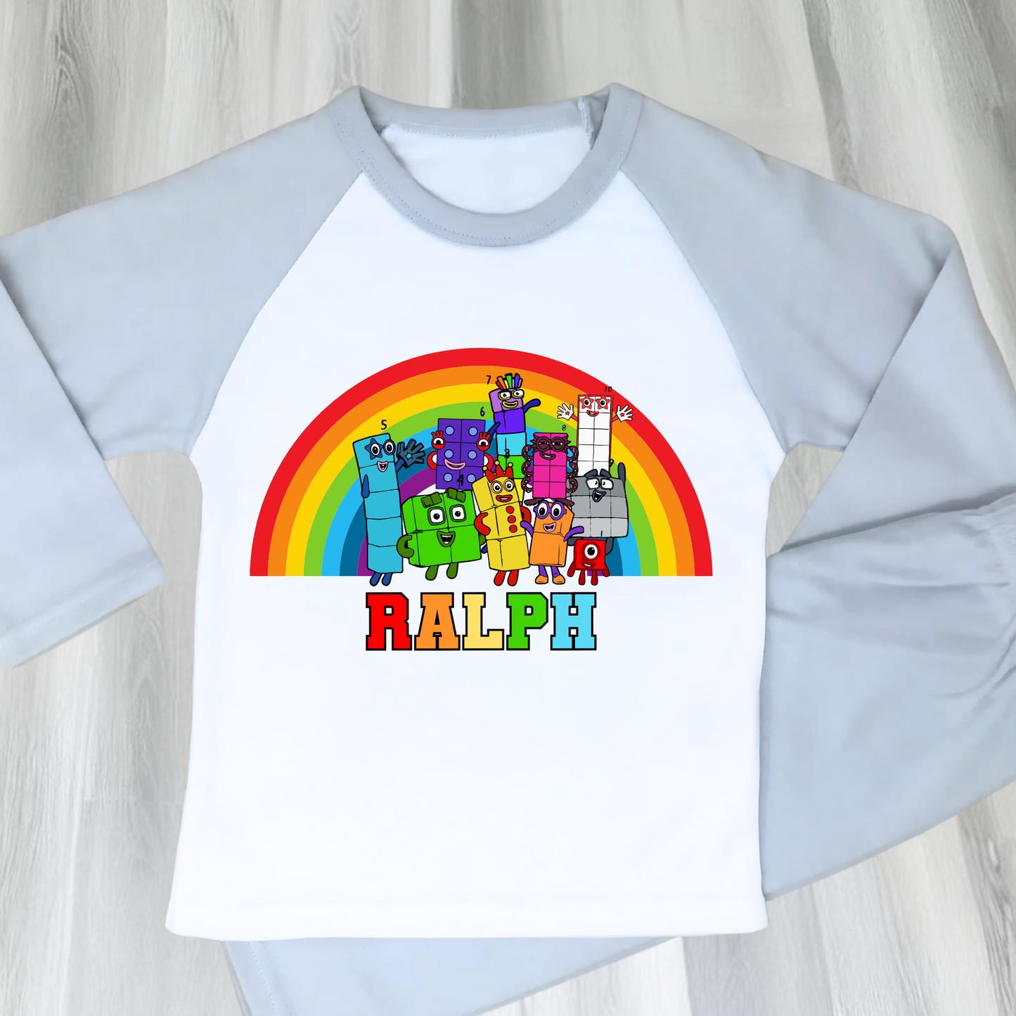 Numberblocks personalised pyjamas, numberblocks custom pjs, numberblocks with name, boys numberblocks pjs
