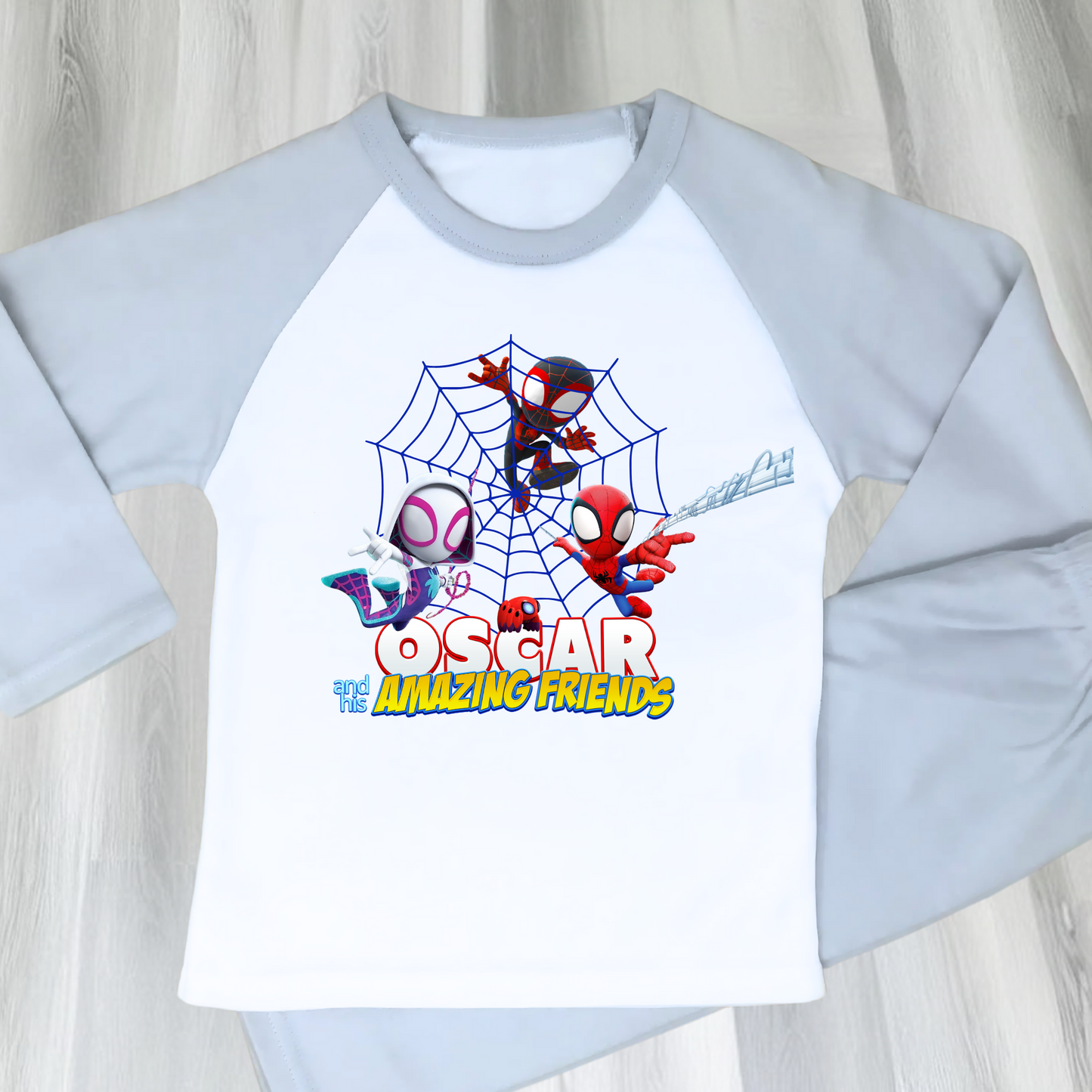 Spidey personalised pyjamas, boys spidey with name, spidey and his amazing friends, superhero custom pjs