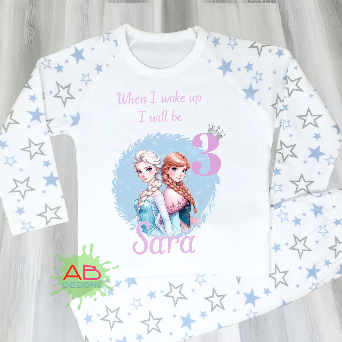 Frozen Birthday Pyjamas, When I wake up Elsa and Anna, Frozen pajamas with name, Frozen Elsa and Anna PJs