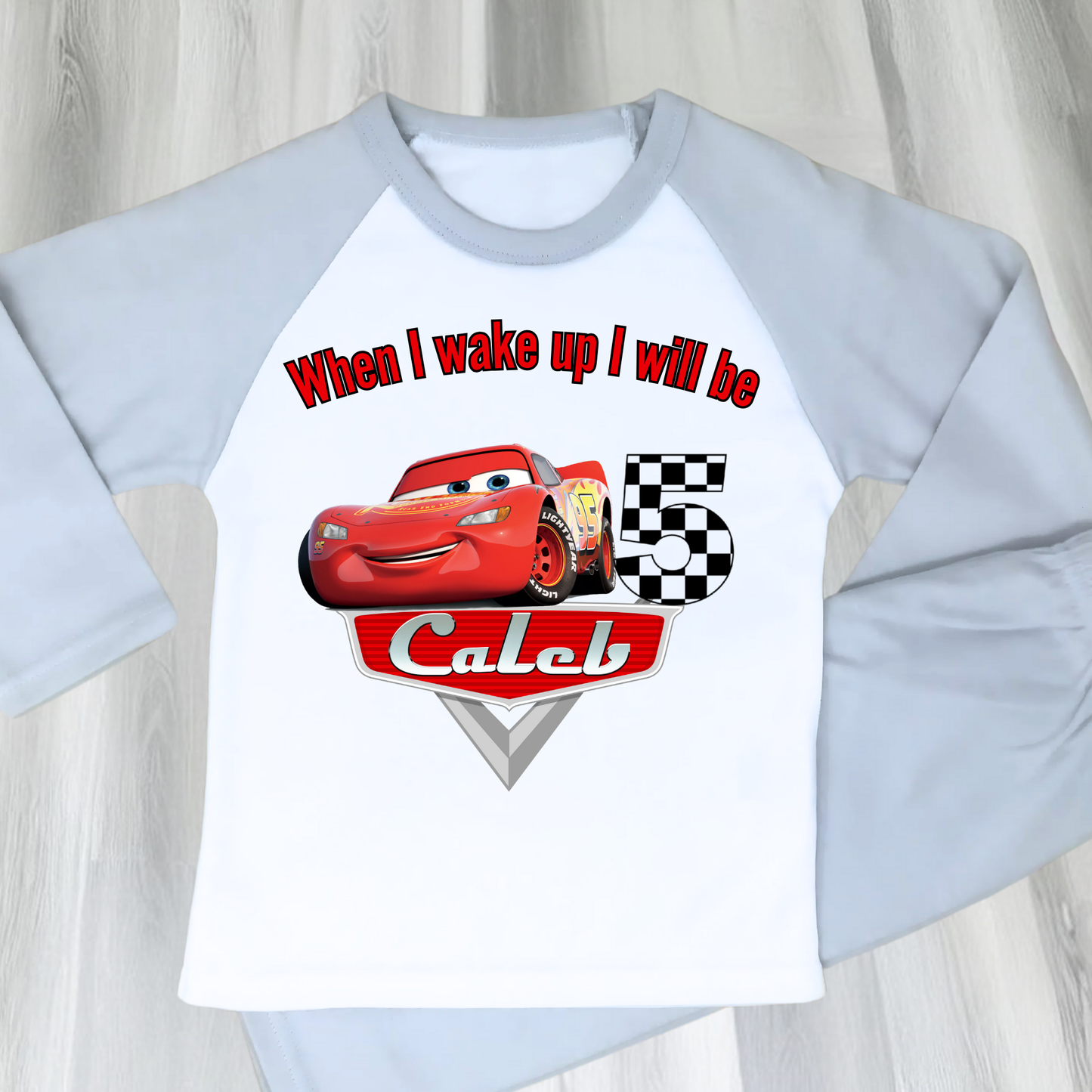 Lightning McQueen birthday pyjamas, Cars birthday pyjamas, Lighning McQueen pjs, When I wake up cars, Pixar car birthday pjs, racing car personalised pyjamas,