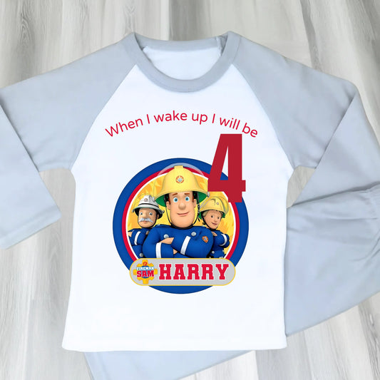 Personalised Boys Fireman Sam Birthday Pyjamas - any name and age AishaBaileyDesigns