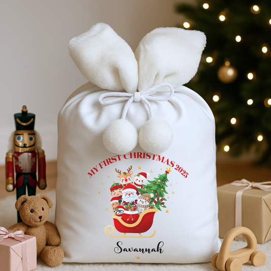 personalised Christmas sack - Custom Santa's sleigh gift bag for baby first christmas