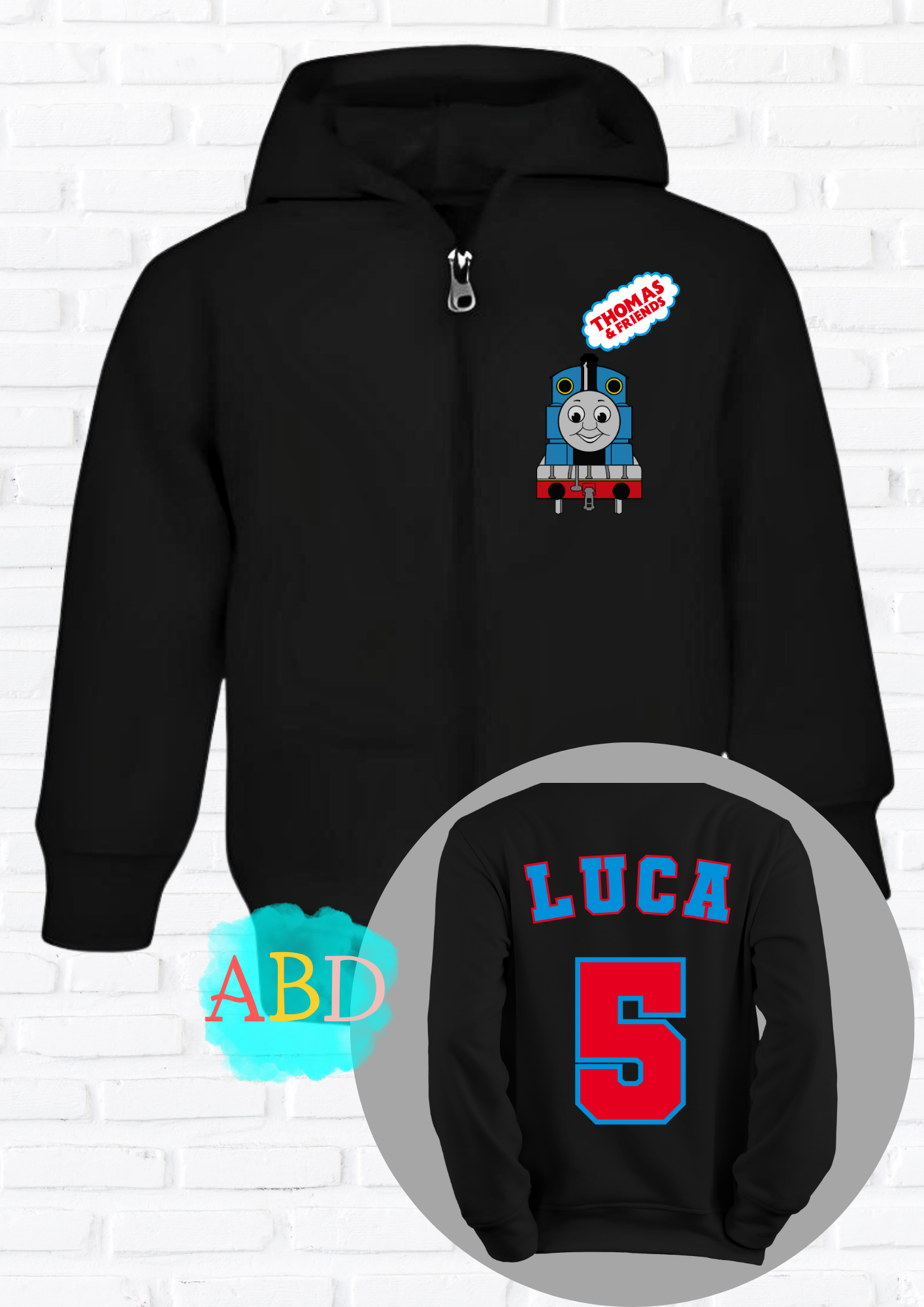 Custom Hoodie for Kids - Personalised Thomas Zip-up for Girls