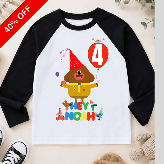 Personalised Hey Duggee Birthday Top for Boys and Girls – Raglan Baseball Style Top, Reduced to Clear AishaBaileyDesigns