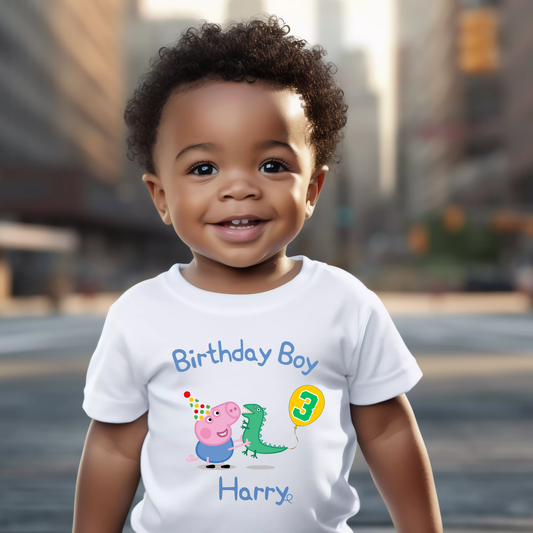 George Pig birthday t-shirt, personalised t-shirt George pig dinosaur, 4th birthday t-shirt, Peppa Pig custom tshirt, boys peppa pig tee