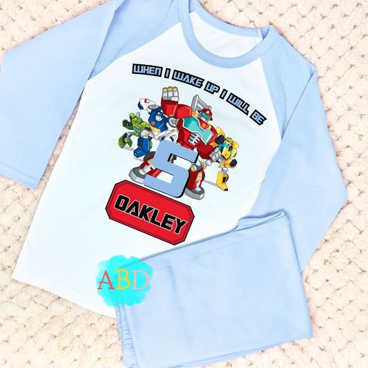Transformers Birthday Pyjamas for Boys: Customised Transformers Birthday PJs, Rescue bots pjs, boys transformer birthday, robot birthday pjs