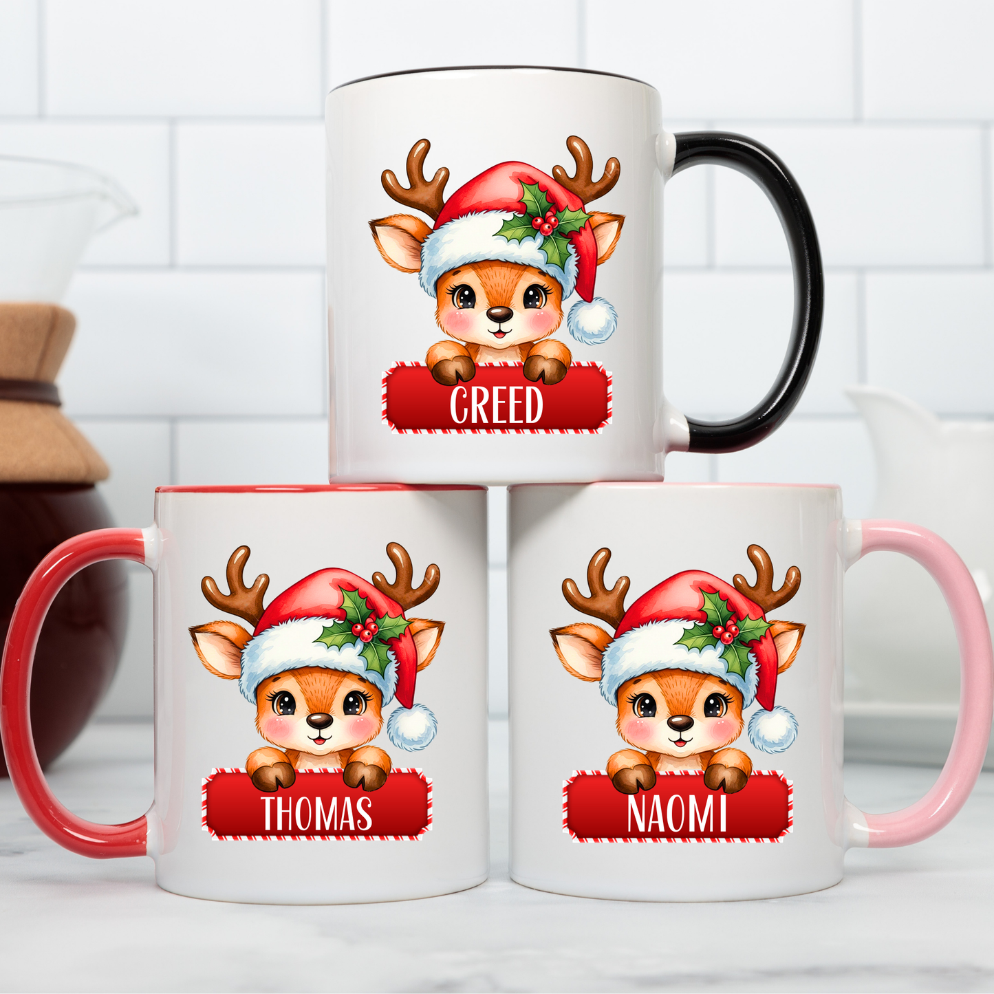 Kids Christmas Mug personalised with reindeer design and child’s name, Stocking filler mug, Christmas mug, christmas gift for kids