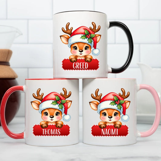 Kids Christmas Mug personalised with reindeer design and child’s name, Stocking filler mug, Christmas mug, christmas gift for kids