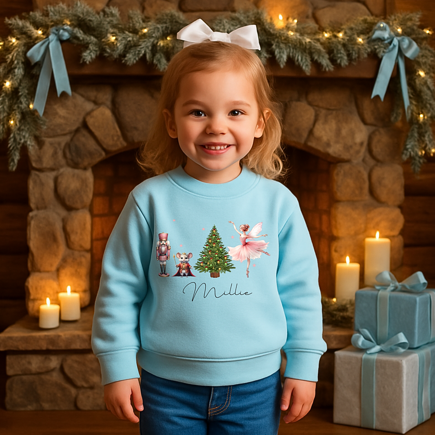 Personalised Christmas Sweatshirt for girls with Nutcracker ballerina festive design, Christmas jumper day, Custom christmas jumper for girls