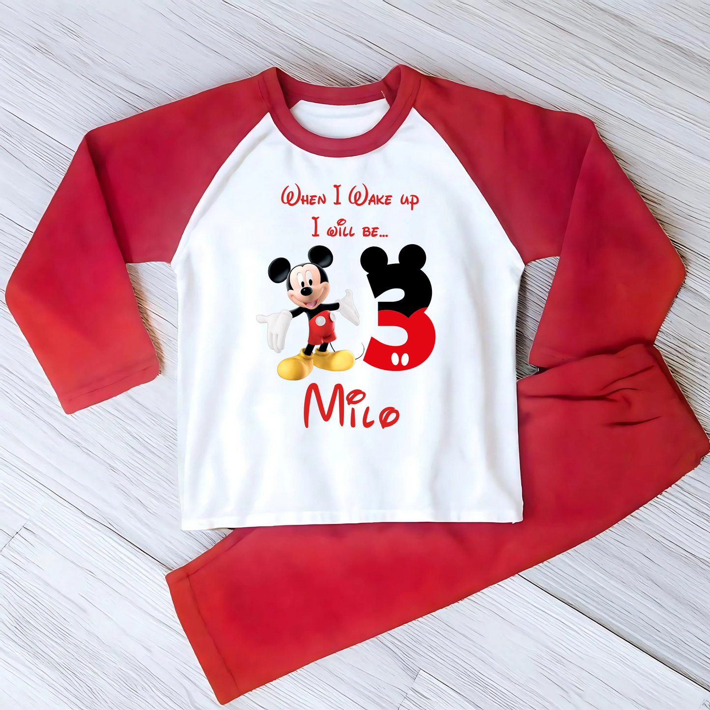 Mickey Mouse Birthday Pyjamas | Personalised Mickey Mouse Sleepwear for Boys, birthday pajamas disney, when i wake up mickie clubhouse, disney birthday pajamas with name
