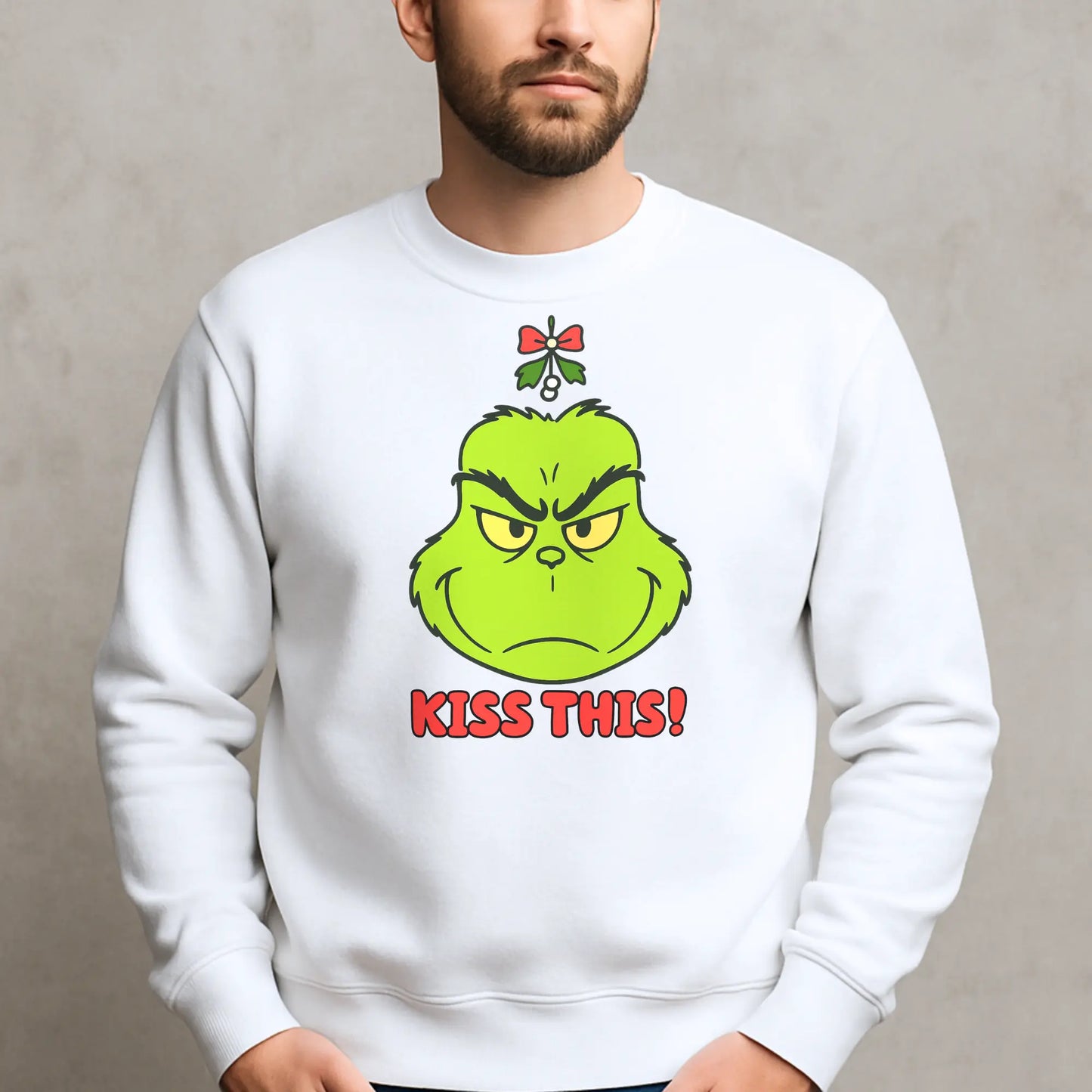 Adults christmas sweatshirt: Funny Grinch Christmas sweatshirt with mistletoe and Kiss This slogan