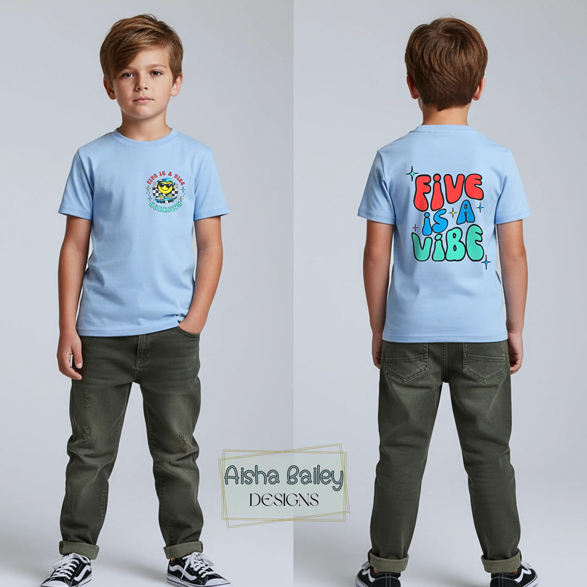 Personalised Boys Five is a Vibe Birthday T-shirt - 5th Birthday Tee - aishabaileydesigns
