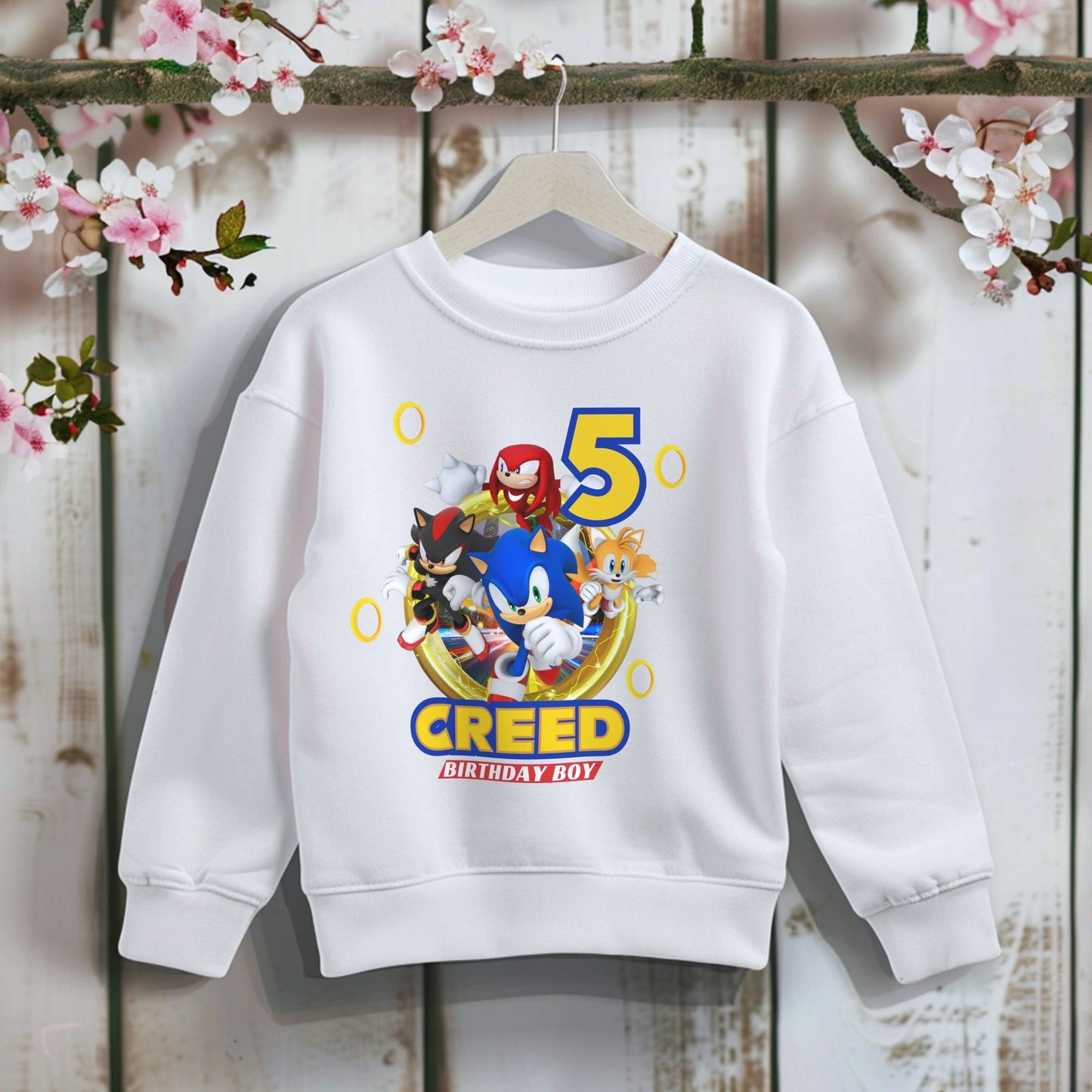 Sonic birthday sweatshirt, sonic jumper with name, custom sonic sweatshirt, gamers birthday jumper, personalised birthday gift, boys sonic birthday outfit