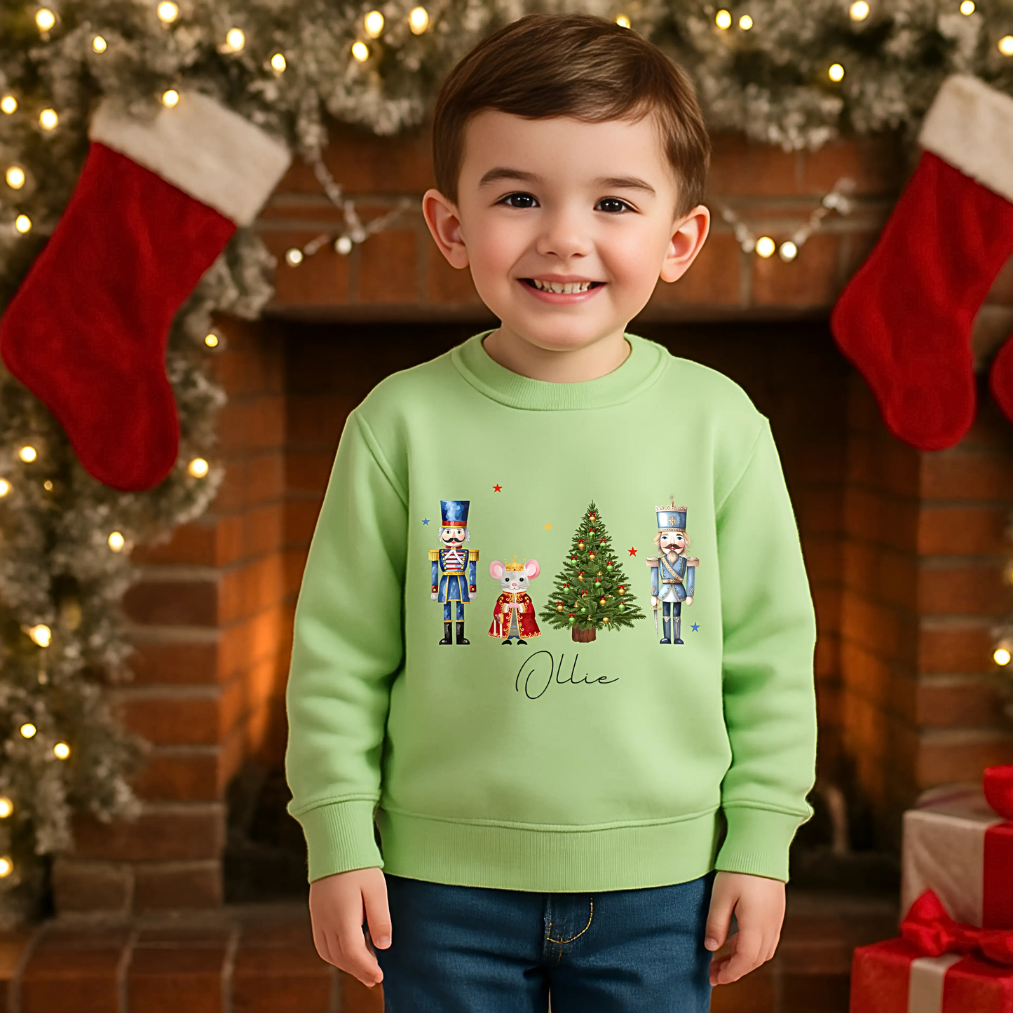Boys personalised Christmas sweatshirt with Nutcracker design and custom name, Christmas jumper Day, Boys Christmas Jumper