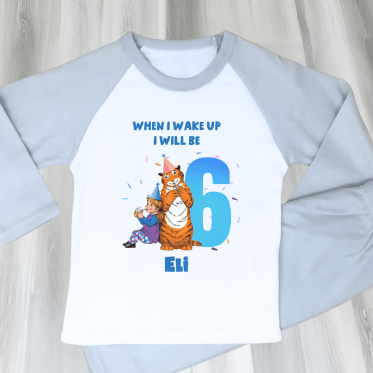 Personalised The Tiger Who Came For Tea Birthday Pyjamas for Boys with custom name and age