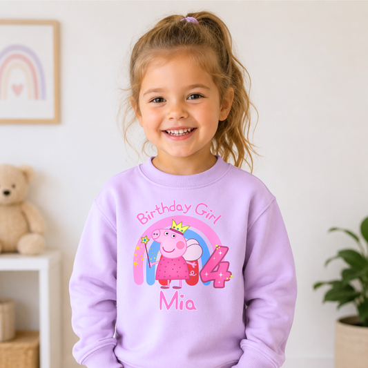 Girls Personalised Peppa Pig Birthday Sweatshirt - Personalised Peppa Pig Birthday Jumper, peppa pig fairy birthday shirt, personalised peppa jumper, peppa birthday sweatshirt