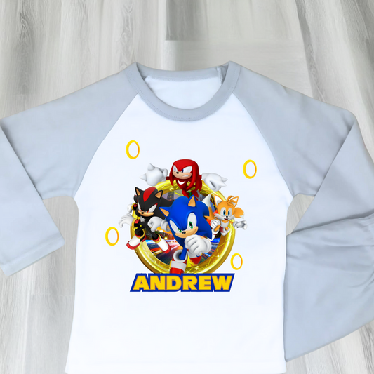 Sonic personalised pyjamas, sonic custom pajamas, gamers pjs with name, boys custom sonic pjs