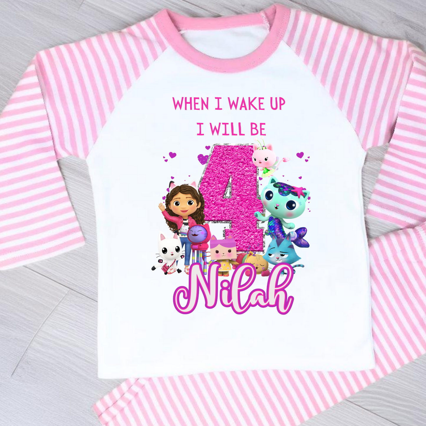 Gabby's Dollhouse birthday pyjamas, Girls personalised pyjamas, When i wake up gabby's dollhouse, Custom birthday pyjamas, gabby's dollhouse gifts