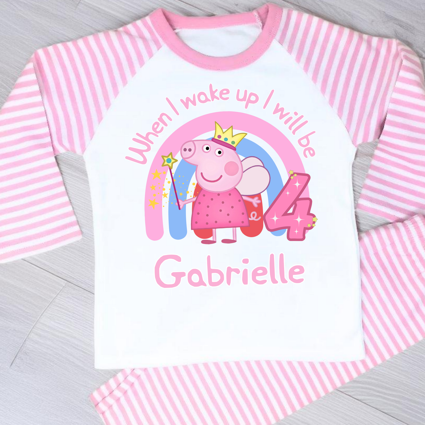 Peppa Pig Birthday Pyjamas - Personalised Peppa Pig Fairy Birthday PJs for Girls, when I wake up peppa pig, peppa pig pjs, birthday pjs peppa pig, personalised peppa pig birthday pyjamas