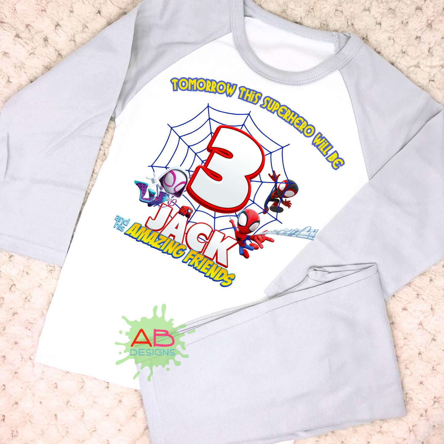 Spidey birthday pyjamas, spiderman birthday gift, when I wake up Spidey, Superhero birthday pjs, Spidey pjs with name