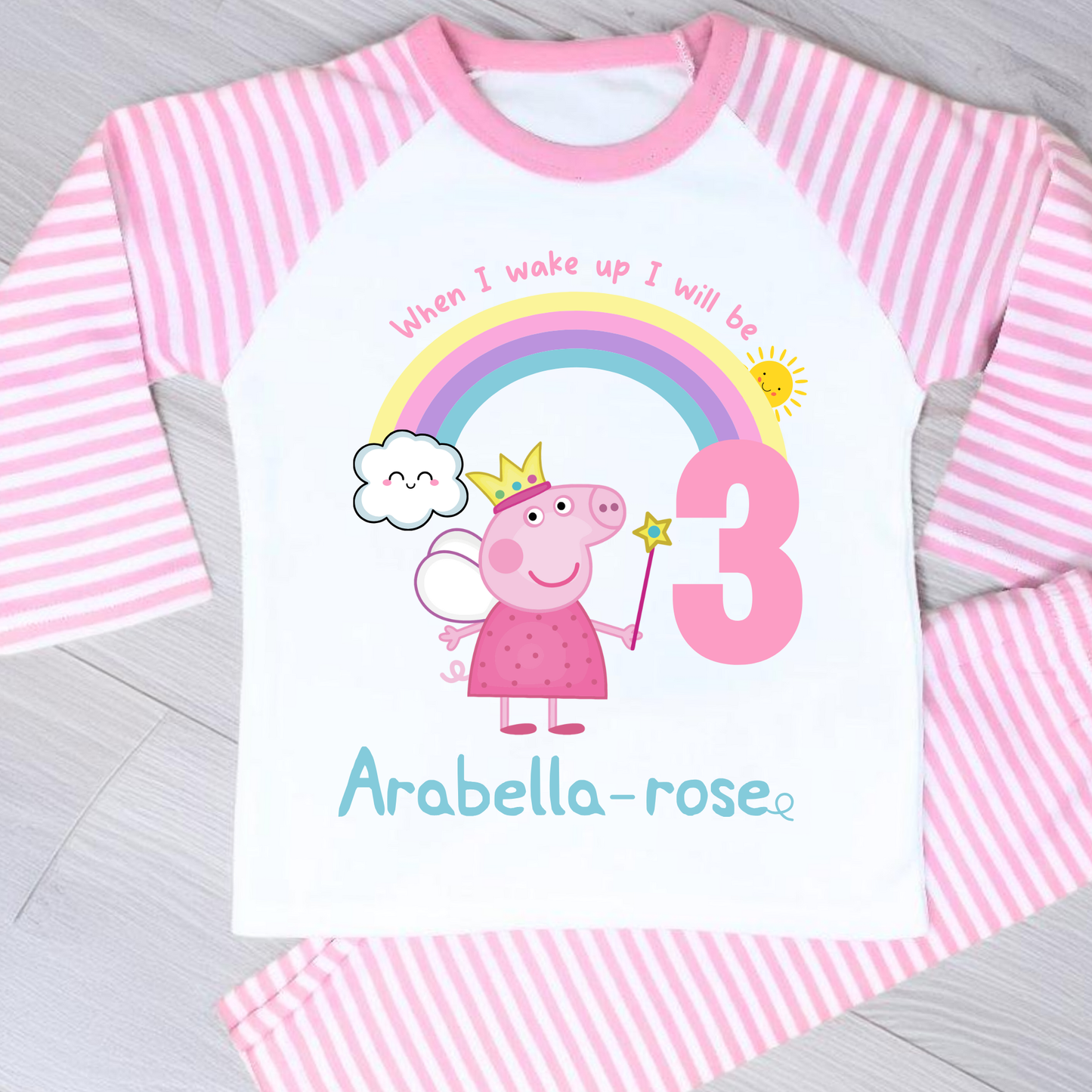 Peppa pig birthday pyjamas, When i wake up peppa, girls peppa pig gift, girls peppa rainbow birthday pyjamas
