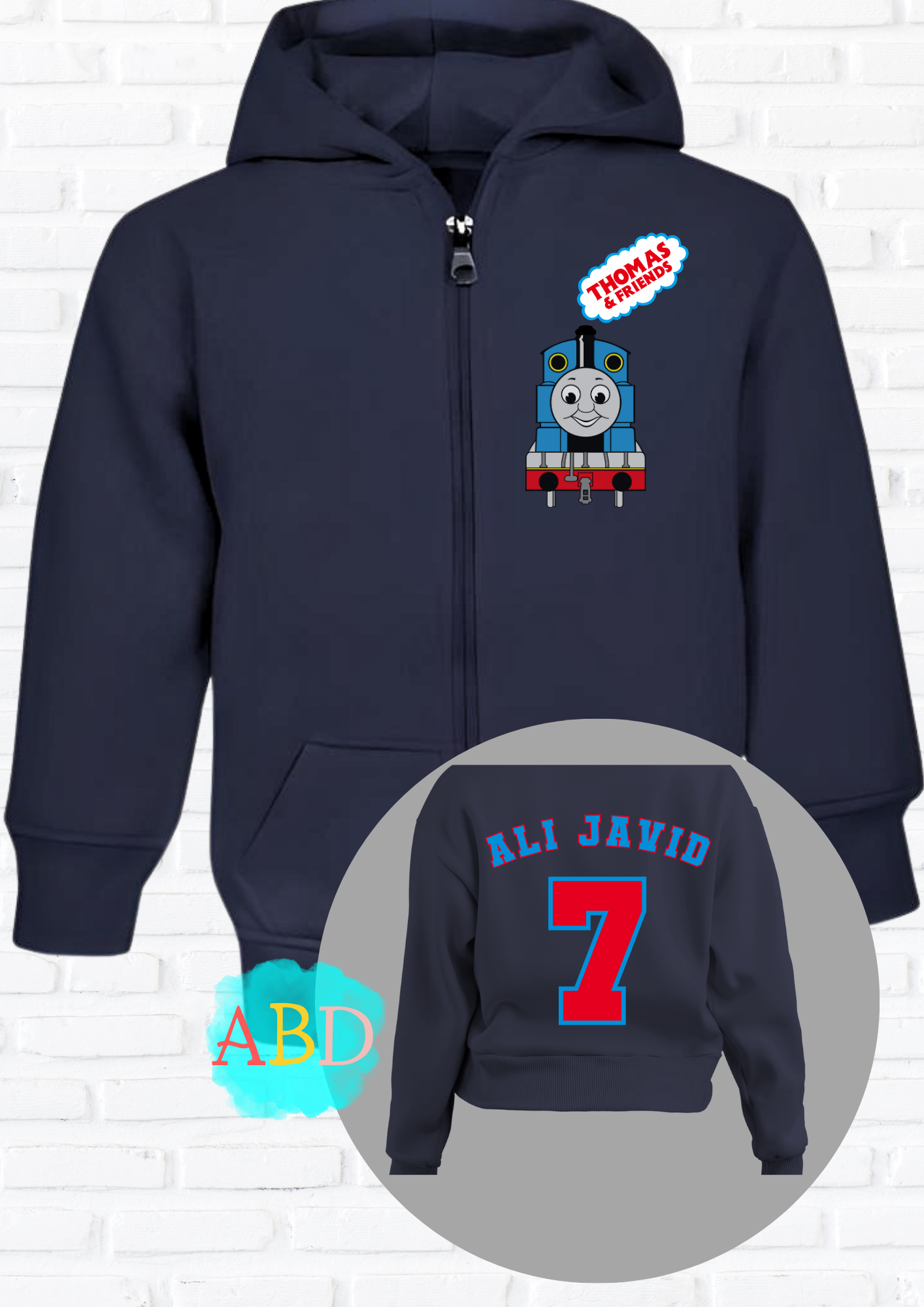 Custom Hoodie for Kids - Personalised Thomas Zip-up for Girls