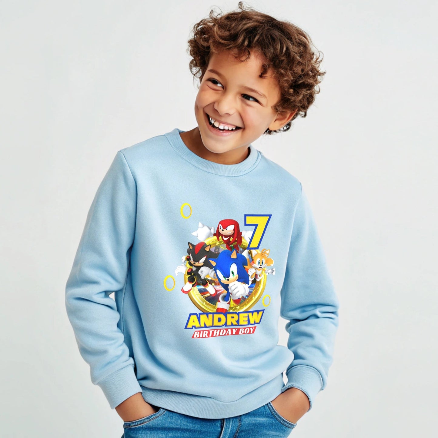 Sonic birthday sweatshirt, sonic jumper with name, custom sonic sweatshirt, gamers birthday jumper, personalised birthday gift, boys sonic birthday outfit
