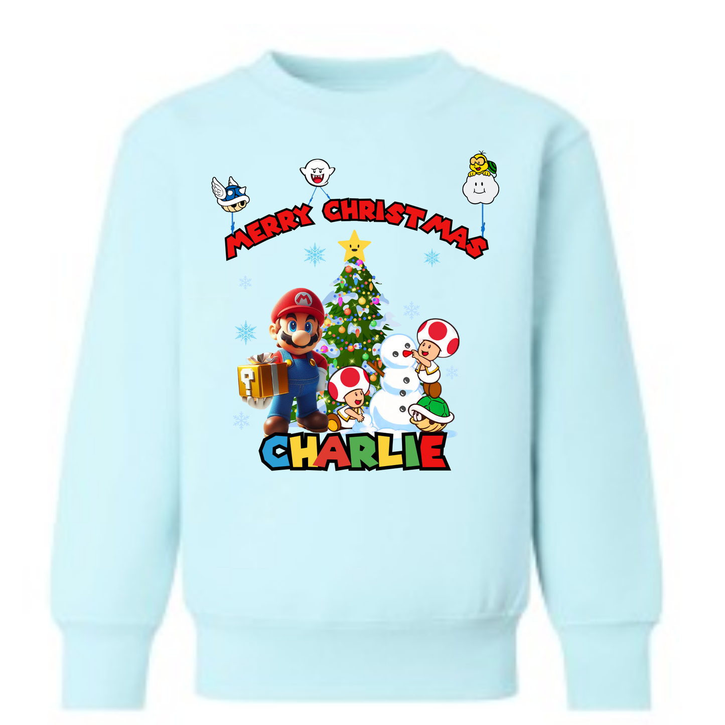 Christmas Sweatshirt - Personalised Super Mario Kids Christmas Jumper