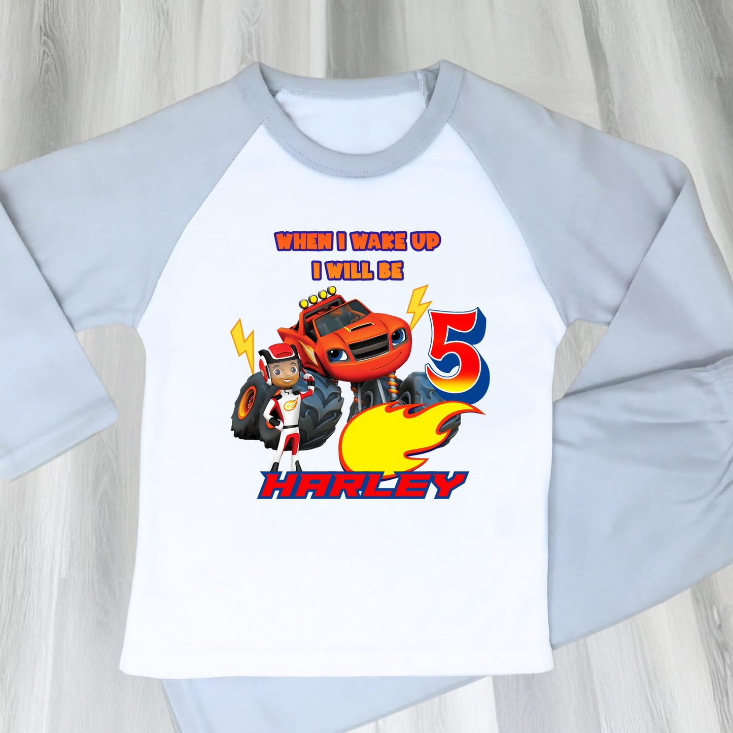 blaze birthday pyjamas, when i wake up blaze, Blaze and the monster machines, personalised boys pyjamas, children's birthday gift, custom toddler pyjamas with name
