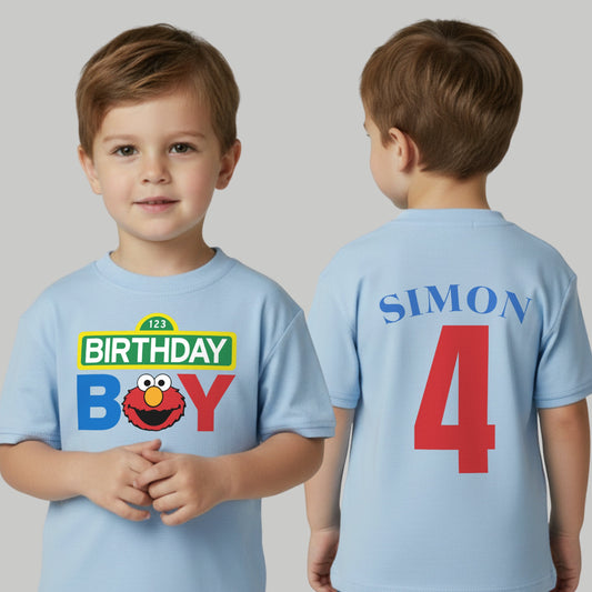 personalised Elmo birthday t-shirt with custom name and age