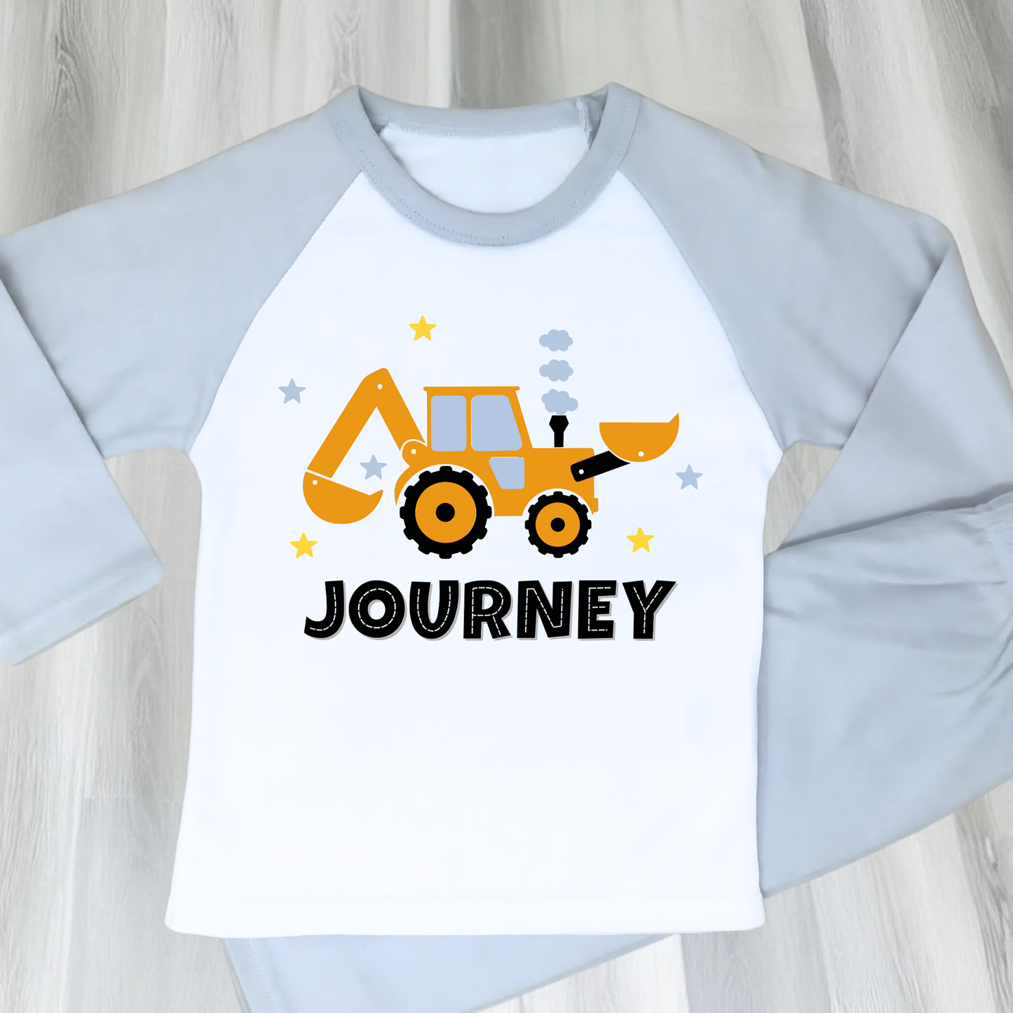 personalised digger pyjamas, boys tractor pyjamas with name, personalised toddler pyjamas, toddler birthday ideas,