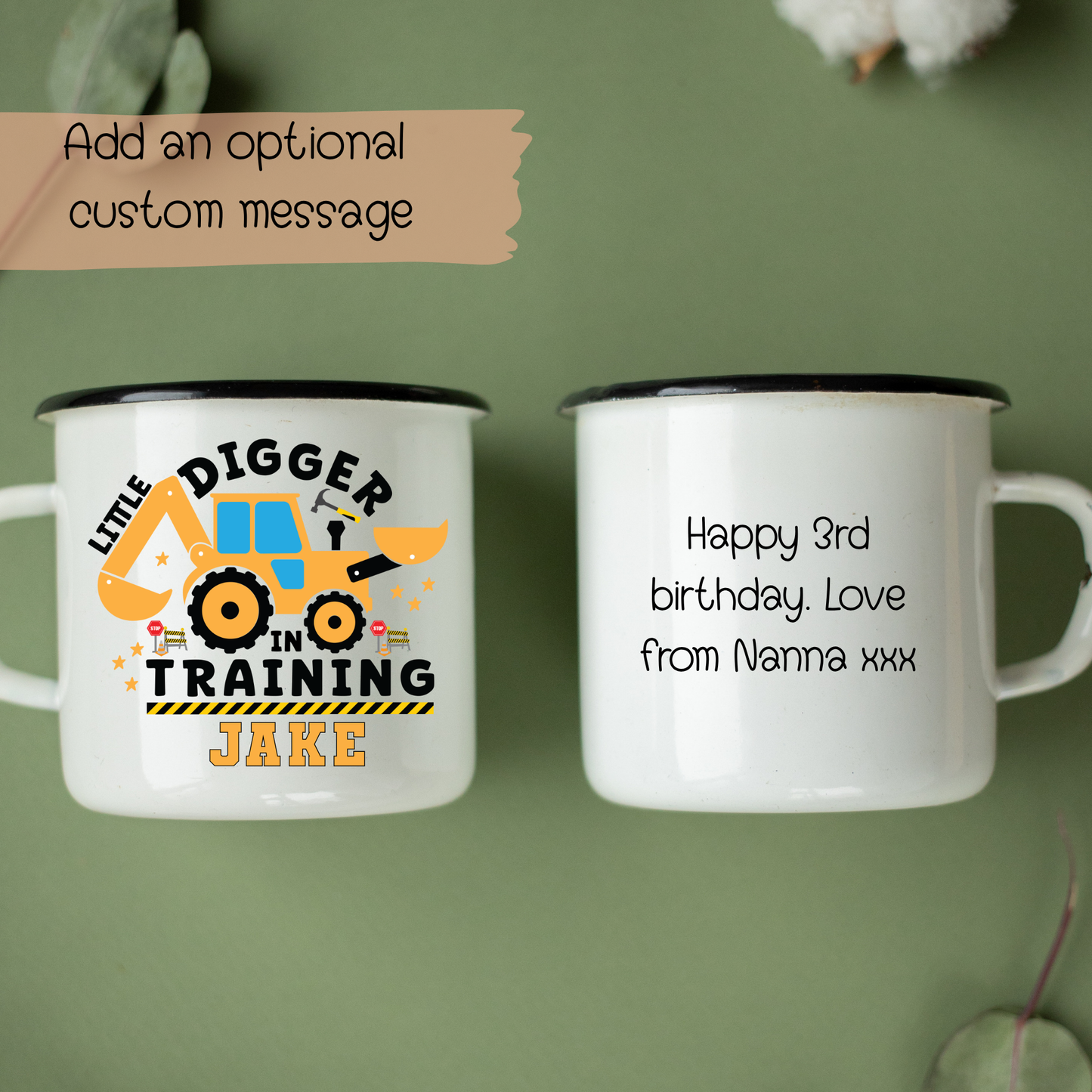 Personalised Digger Mug: Little Digger in Training Camp Mug for Kids
