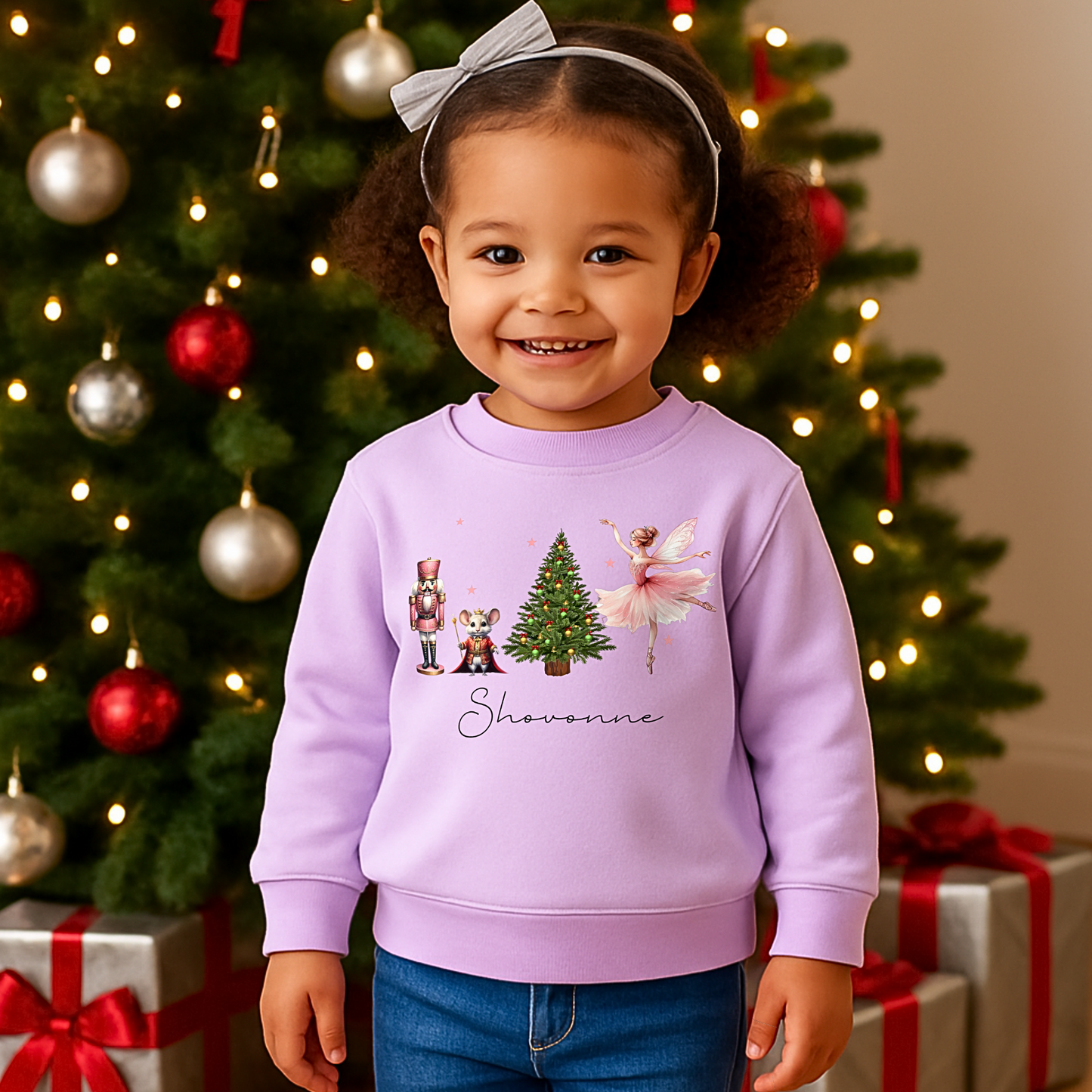 Personalised Christmas Sweatshirt for girls with Nutcracker ballerina festive design, Christmas jumper day, Custom christmas jumper for girls