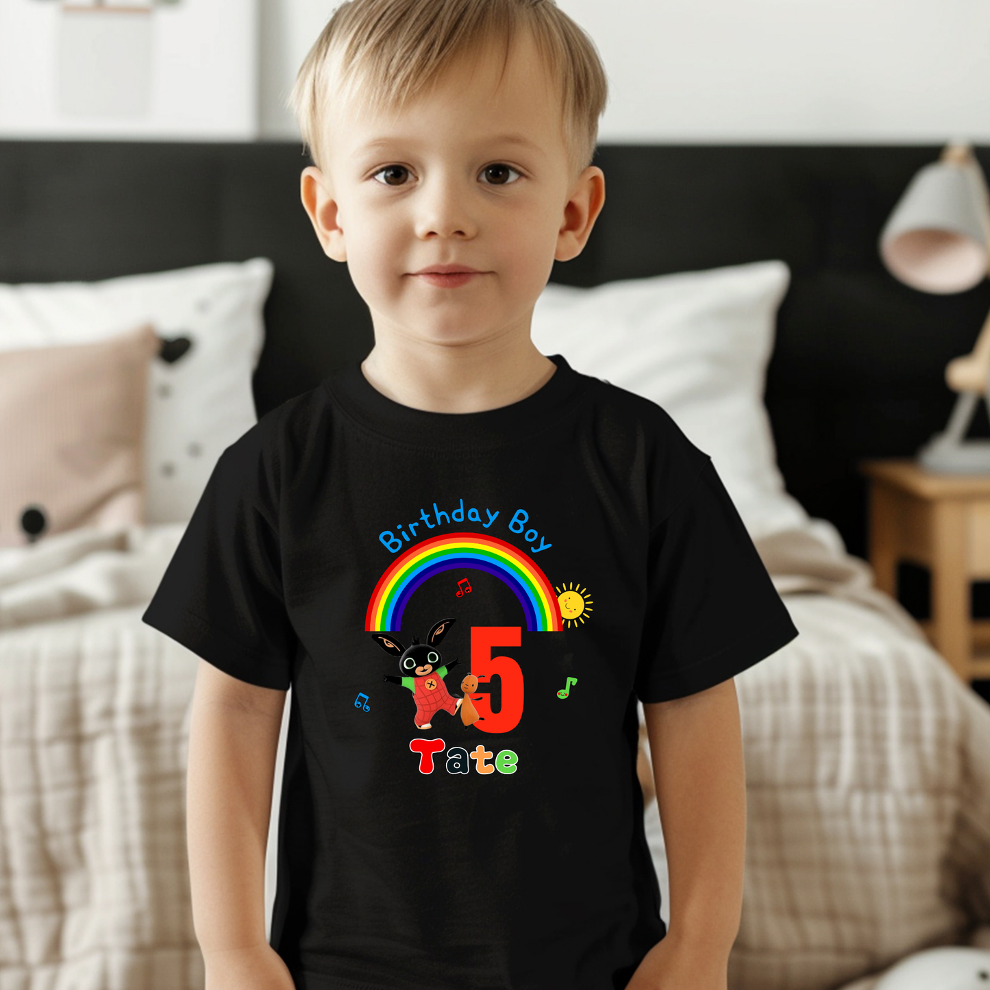 Boys Bing Bunny birthday t-shirt, personalised bing birthday tee, Bing and Gloppy bunny top, Bing birthdsy top
