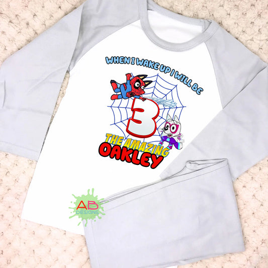 Spidey Bluey Birthday Pyjamas, When I wake up Spidey, when I wake up Bluey, Spidey Bluey with name