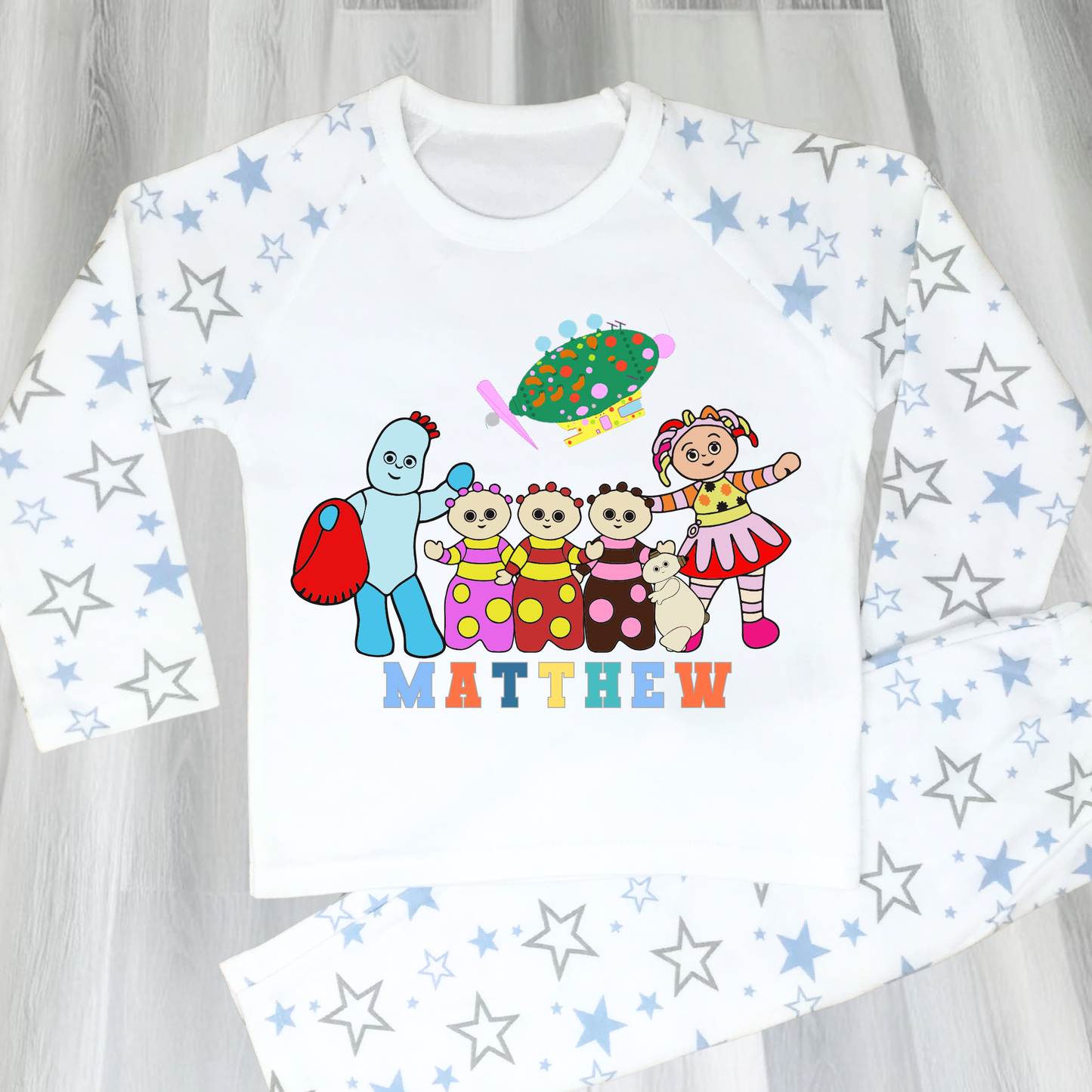 Personalised In the Night Garden pyjamas, when i wake up in the night garden, kids cbeebies pajamas, birthday pjs, iggle piggle pjs, upsy daisy pjs