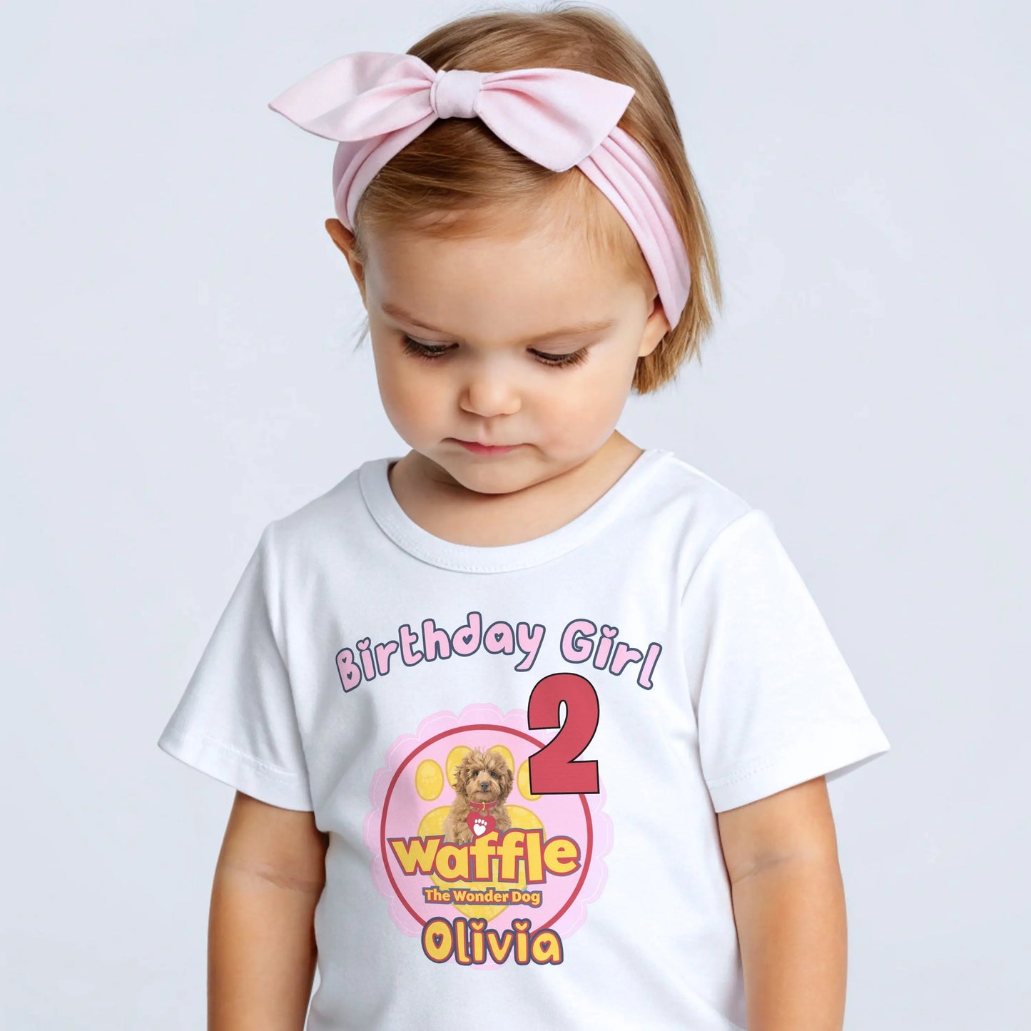 Waffle birthday t-shirt personalised for girls with custom name and age