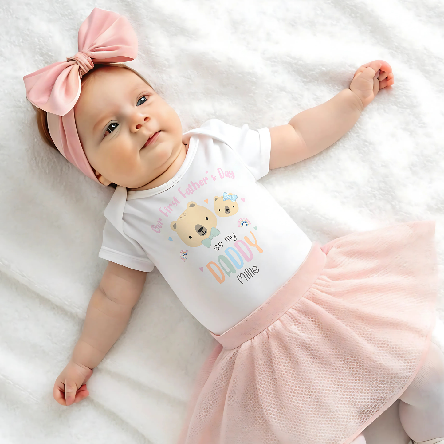 Baby Girls Personalised Teddy Bear 1st Father's Day Outfit: Sleepsuit, Vest, T-Shirt or Bib