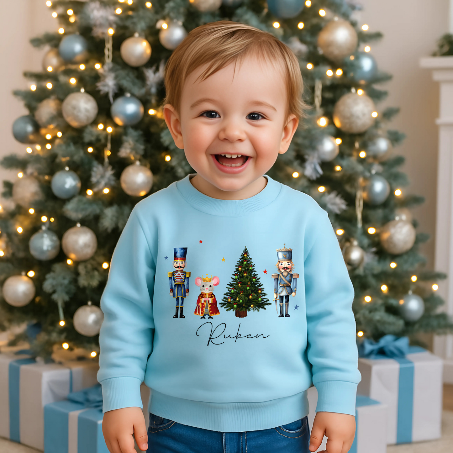 Boys personalised Christmas sweatshirt with Nutcracker design and custom name, Christmas jumper Day, Boys Christmas Jumper