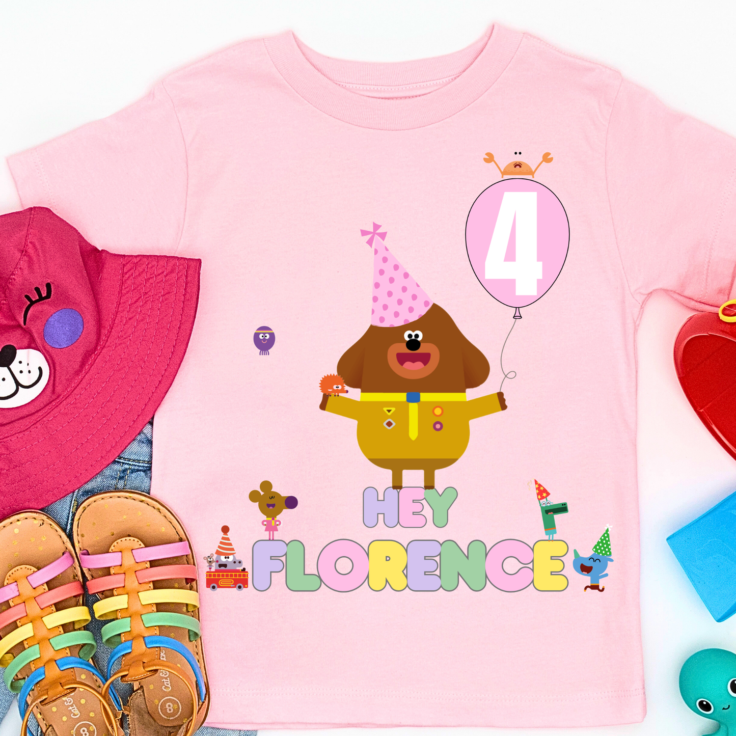 Girls personalised hey duggee birthday t-shirt pink tee