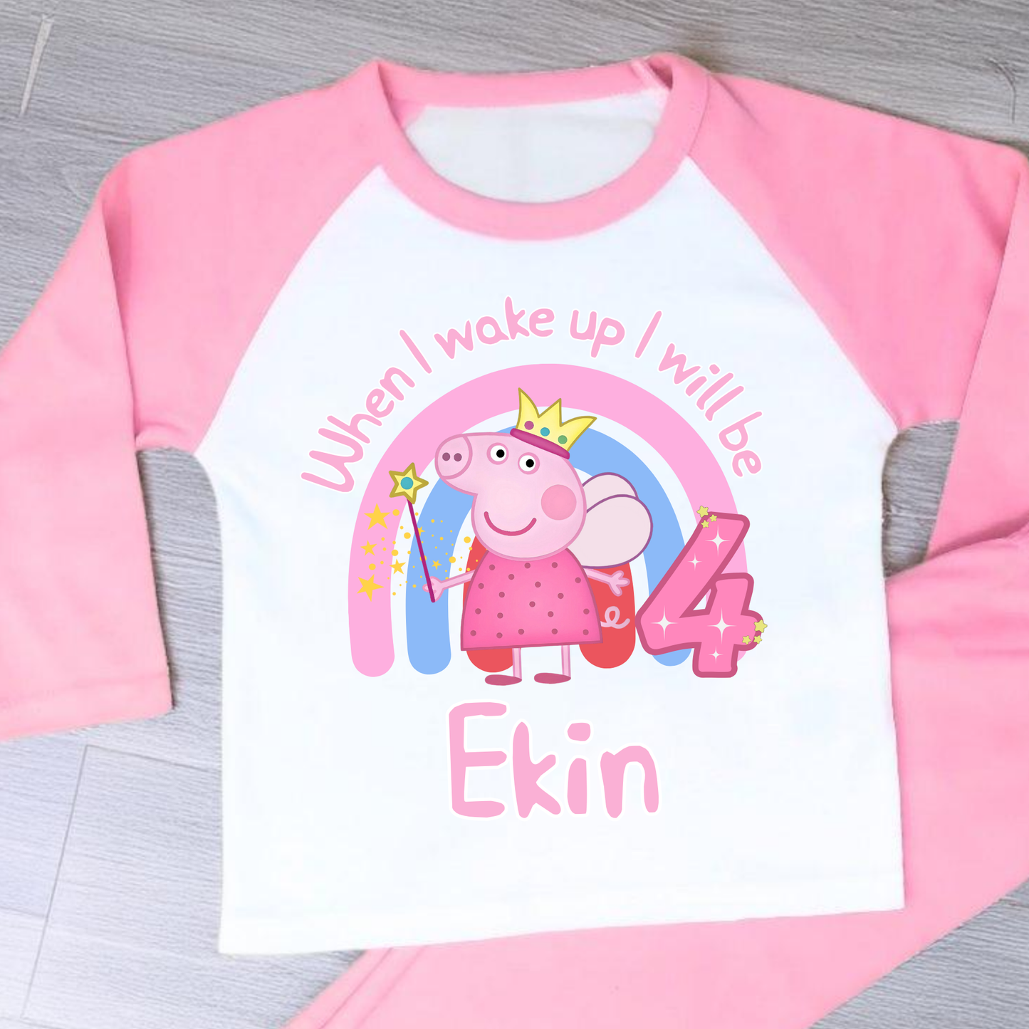 Peppa Pig Birthday Pyjamas - Personalised Peppa Pig Fairy Birthday PJs for Girls, when I wake up peppa pig, peppa pig pjs, birthday pjs peppa pig, personalised peppa pig birthday pyjamas
