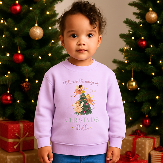 Personalised Christmas Sweatshirt for Girls – Magical Fairy Christmas Jumper, Christmas Jumper day for Children