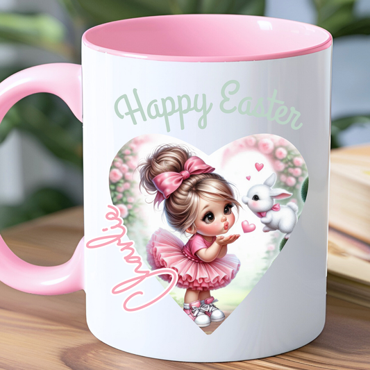 Easter Mug - Personalised Girls' Blonde Messy Bun Easter Gift, personalised easter mug, easter mug kids, easter camp mug